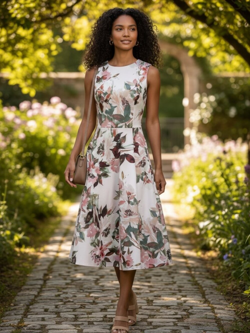 CALVIN KLEIN Size 4 Fit & Flare Floral Sleeveless Lined Pale Colors Scuba Dress
